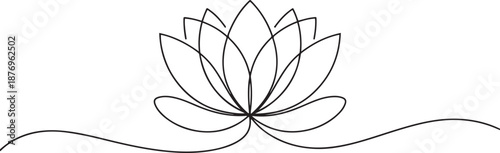 Continuous line, lotus blossom vector illustration with transparent background. one line Art icon drawing vector