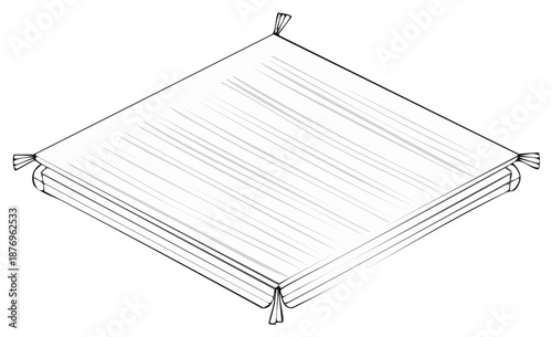 Isometric drawing of a Japanese futon mattress with tassels