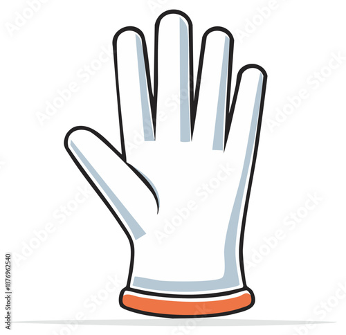 Cartoon hand in white protective glove vector illustration. Simple icon for safety or cleaning.