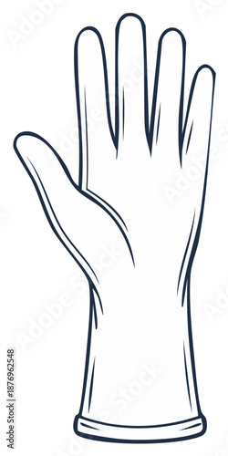 Simple line art illustration of a protective hand glove for various cleaning tasks and personal hygiene