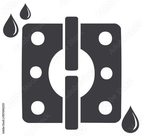 Stylized Door Hinge Icon with Water Drop Accents Design for Construction or Plumbing