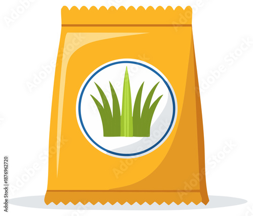 Bright Orange Bag of Grass Seed with Green Blades Icon