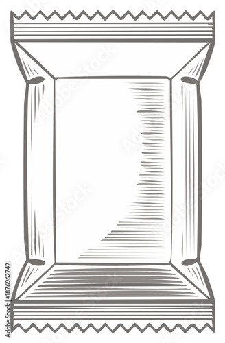 Blank Sealed Flexible Food Packaging Pouch Wrapper Outline Line Art Illustration