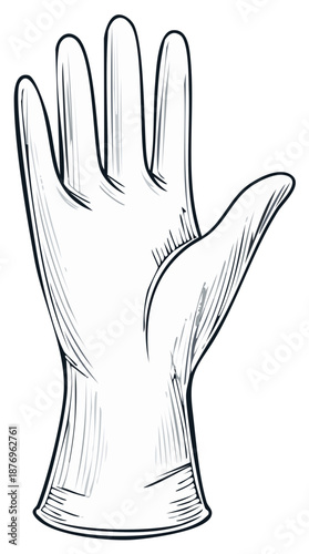 Hand drawn illustration of a disposable protective glove with an open palm