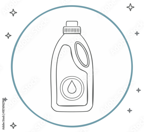 Laundry Detergent Bottle Line Art Icon with Water Drop Symbol. Household Cleaning Supplies Vector Illustration.