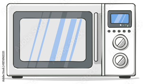 Cartoon microwave oven illustration, modern kitchen appliance, home cooking and technology