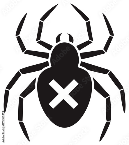 Black silhouette of a spider with an X marking on its abdomen