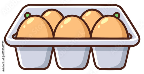 Cartoon eggs in a carton, healthy breakfast food