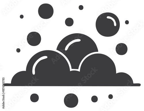 Dark gray soap suds and bubbles icon illustration for cleaning and washing concepts