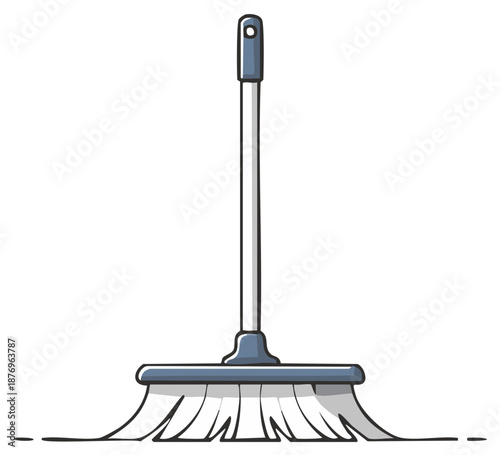 Stylized broom illustration with gray handle for sweeping and cleaning indoors
