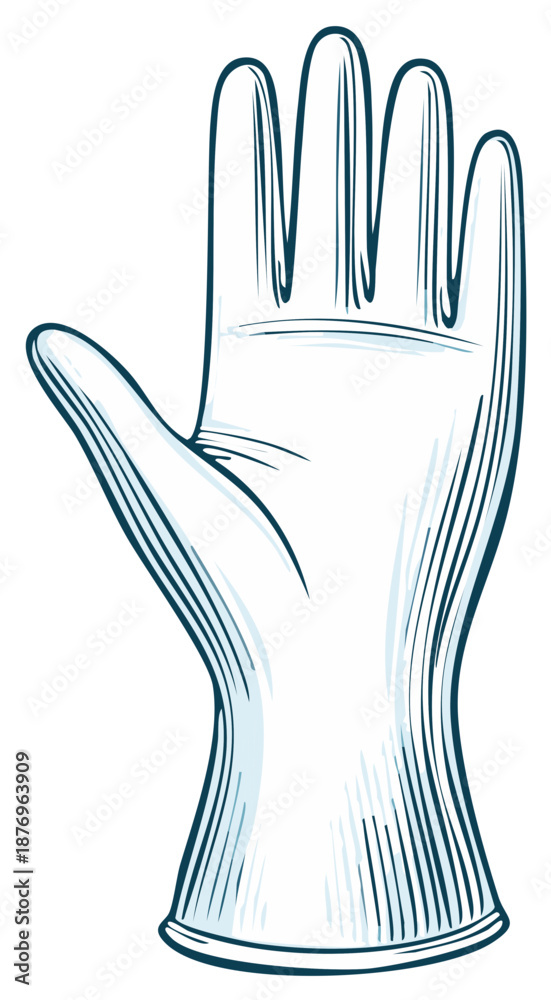 Obraz premium Illustration of Hand in Medical Glove, Hygiene and Protection Supplies Sketch Drawing Style