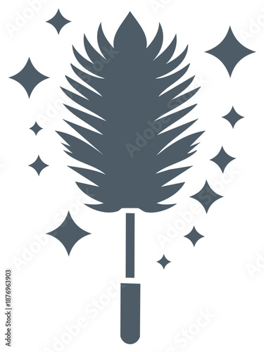 Feather duster with sparkles cleaning home. Clean house concept.
