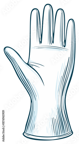 Illustration of Hand in Medical Glove, Hygiene and Protection Supplies Sketch Drawing Style