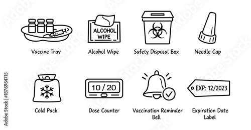 Medical vaccination line icons set