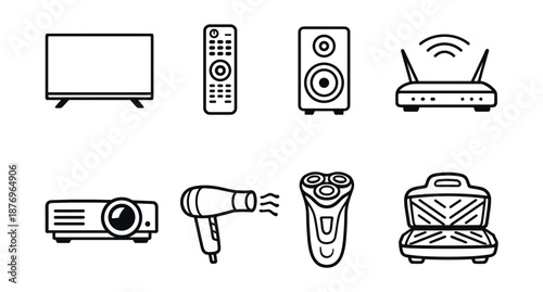 Electronic Devices Line Art Icons Set