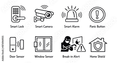 Home security systems line icons set