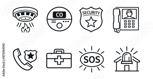 Safety and emergency line icons set