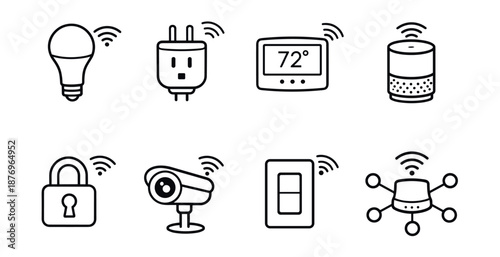 Smart home devices line icons set