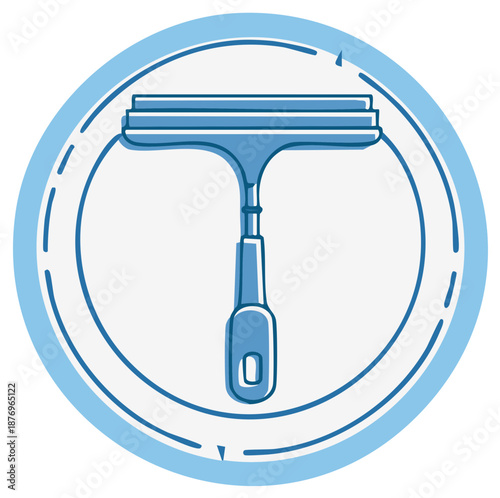 Blue Cleaning Squeegee Icon with Circular Design, Housework and Janitorial Equipment