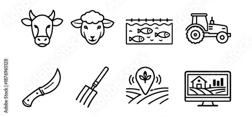 Agriculture and farming line icons set