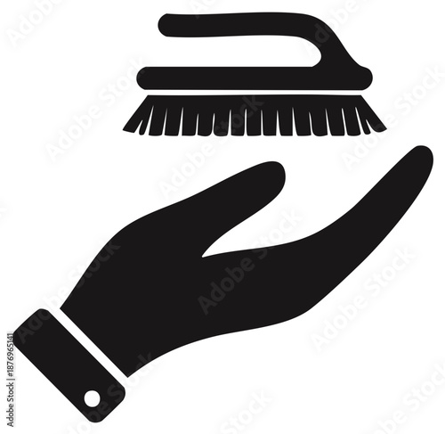 Hand Holding Cleaning Brush Silhouette for Home Maintenance and Sanitation Tasks Concept