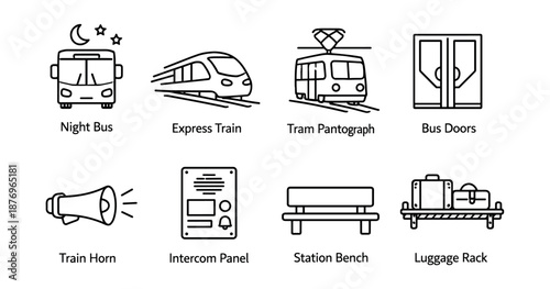 Transportation line icons set
