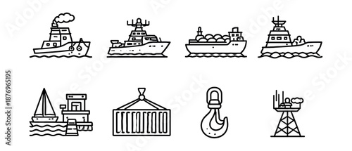 Maritime and Shipping Line Icons Set