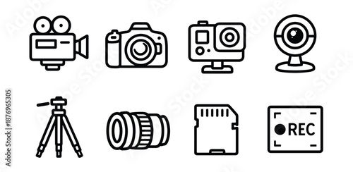 Photography and videography line icons set