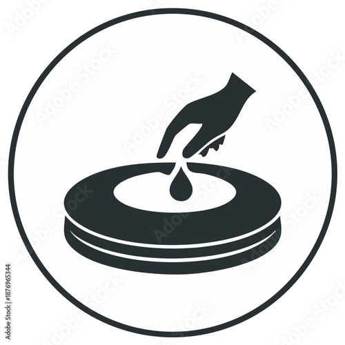 Symbolic icon of a hand dropping liquid for a ritual of anointing, purification, or blessing.