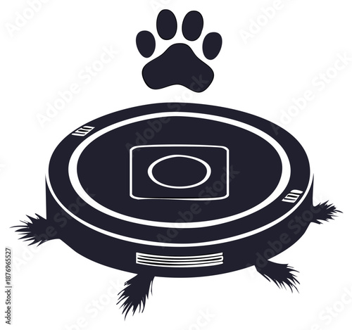 Pet friendly robot vacuum cleaner with paw print symbol vector icon for smart home technology