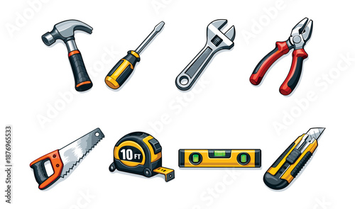 Toolbox cartoon-style tool icons set
