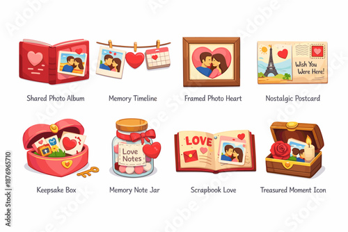 Memories and keepsakes love icons set