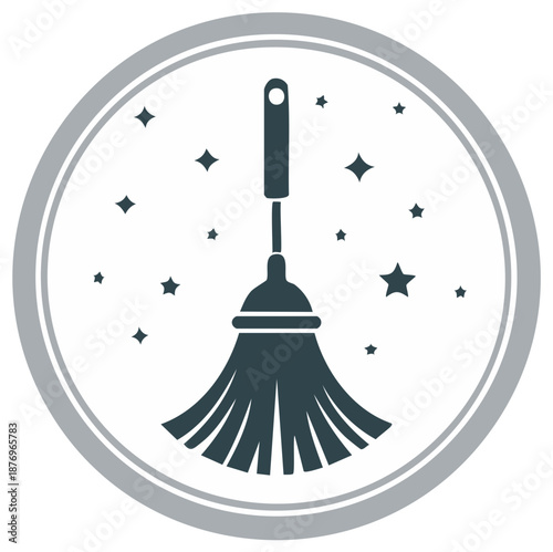 Feather Duster with Stars Circle Design  Cleaning Concept Maintenance Chores Dusting Cleanliness Symbol