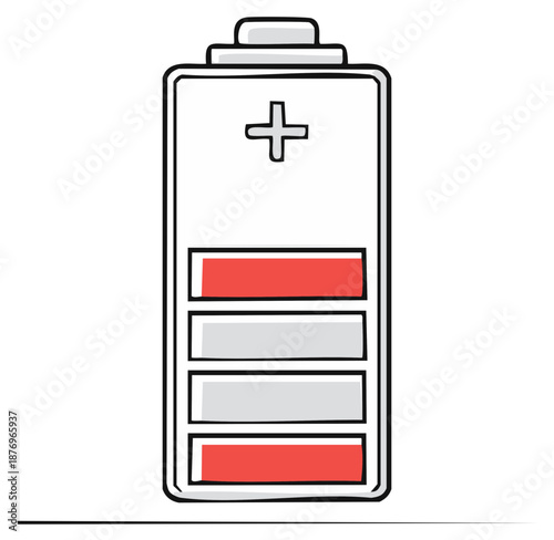 Doodle style battery icon illustrating low charge and energy depletion concept