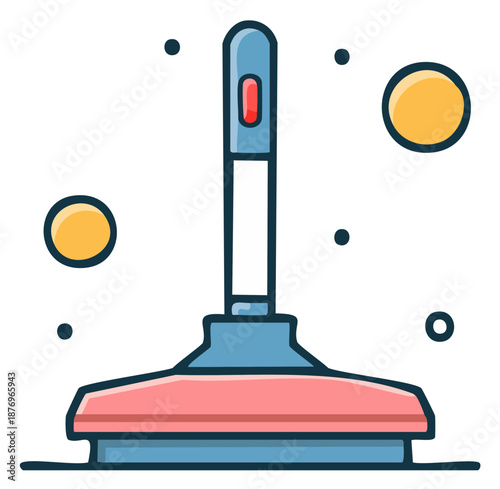 Cartoon style plunger illustration with floating circles, modern plumbing repair concept.