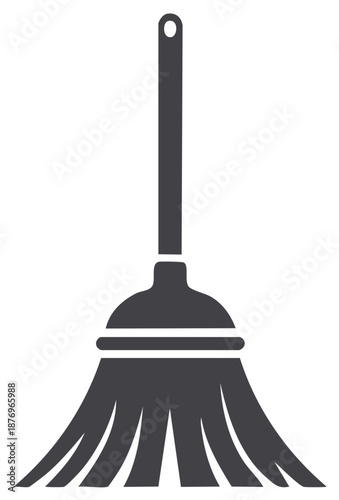 Broom icon simple flat vector silhouette for cleaning and housekeeping service symbol