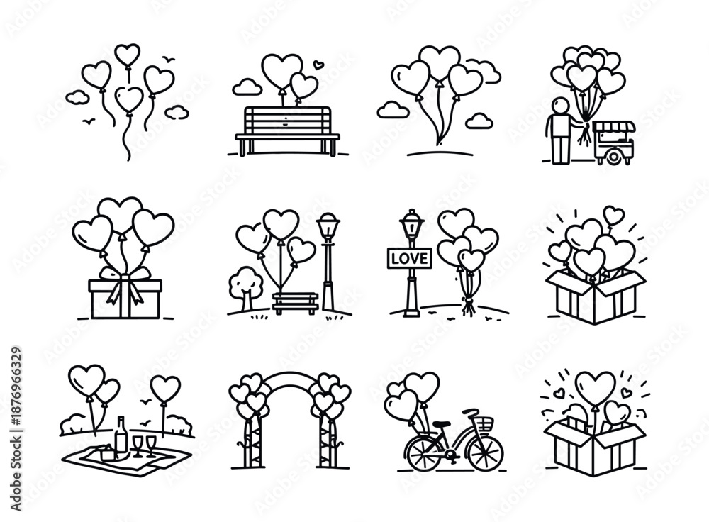 Fototapeta premium Romantic love line illustrations set