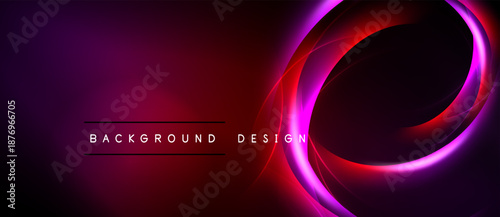 Abstract background features vibrant curves, gradients. Red, purple hues dominate dark space. Text reads background design.