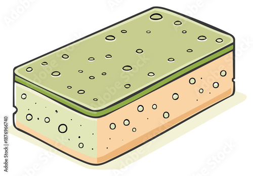 Vector illustration of a layered green tea and peach ice cream bar with bubbly texture