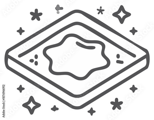 Doodle illustration of cleaning sponge with cleaning suds, suds, sparkles