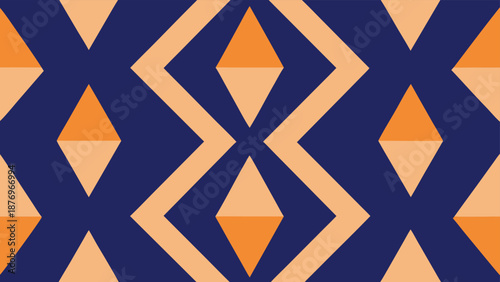 Seamless Geometric Pattern With Orange Diamonds And Blue Rhombus Shapes background texture