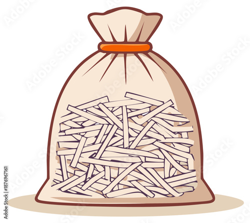 Bag filled with shredded material for compost mulch or packaging filler