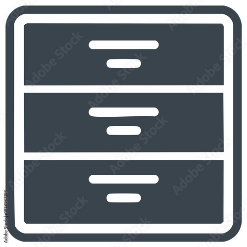 Stylized chest of drawers icon with three drawers, simple design illustration
