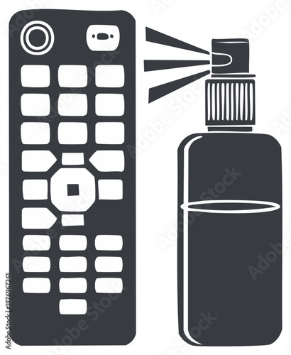 TV remote control and sanitizer spray bottle disinfection and protection vector icon