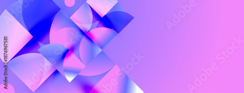 Abstract shapes blend purple, blue hues. Gradient background creates dynamic visual effect. Modern design, vibrant colors dominate composition.