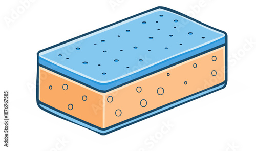 Isometric Cartoon Cleaning Sponge, Textured Surface for Sanitation, Hygiene Tool