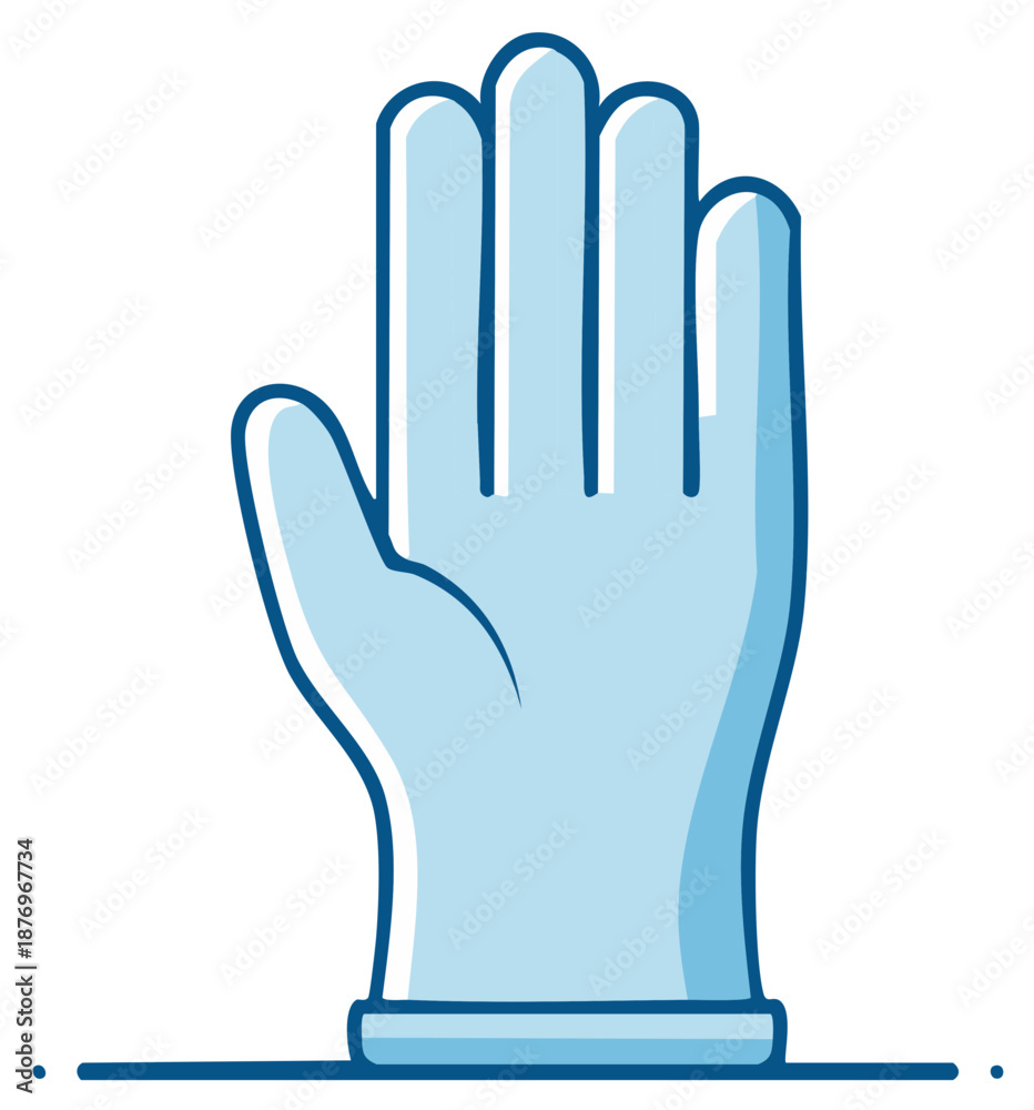 Obraz premium Cartoon blue medical glove illustration for safety and hygiene in healthcare and sanitation environments