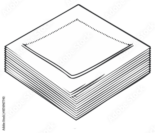 Stack of Square Dinner Plates Outline: Restaurant Presentation, Minimalist Design