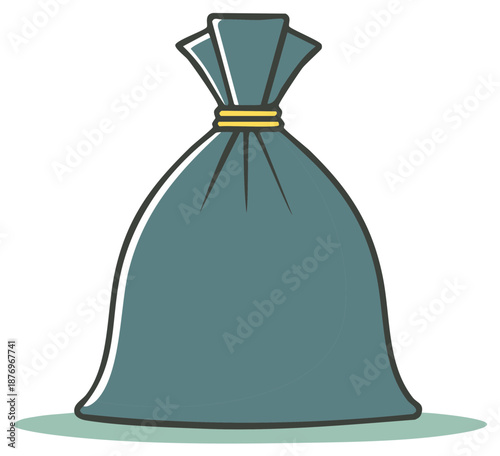 Full tied plastic garbage bag illustration. Vector icon for waste, trash, and disposal.
