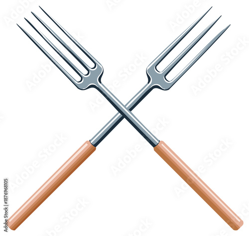 Crossed barbecue grilling forks with wooden handles vector illustration